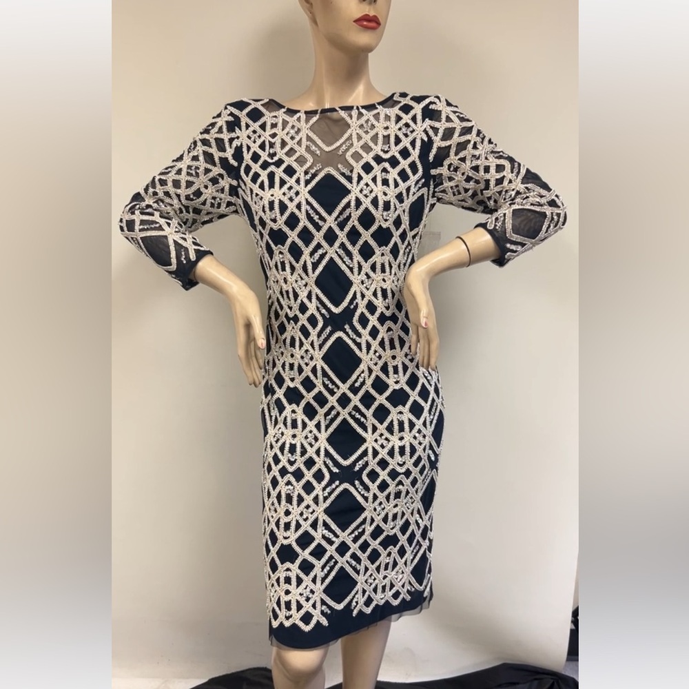 JS collections fully beaded long sleeves V-back dress